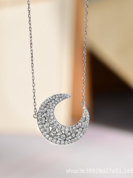 A&T Jewelry 925 Sterling Silver Cubic Zirconia Moon Luxury Necklace 1