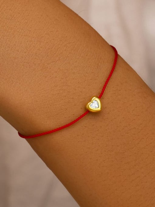 YUANFAN 925 Sterling Silver Red Rope Heart Minimalist Link Bracelet 1