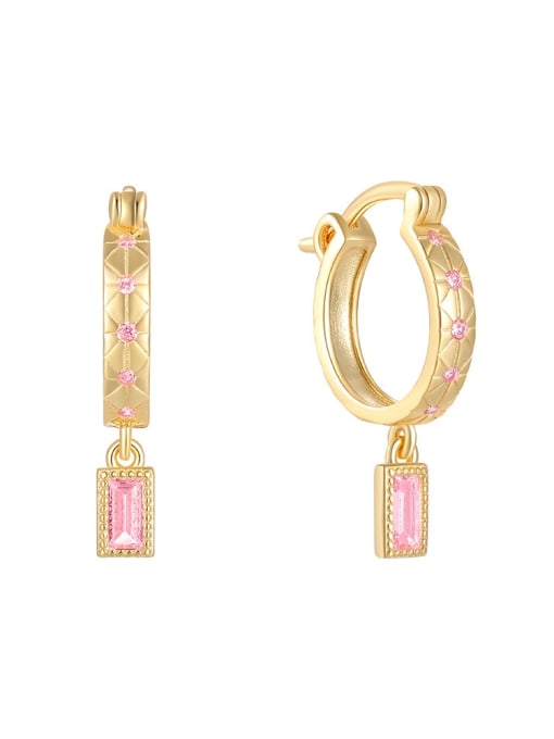 Golden pink diamond 925 Sterling Silver Cubic Zirconia Geometric Dainty Stud Earring