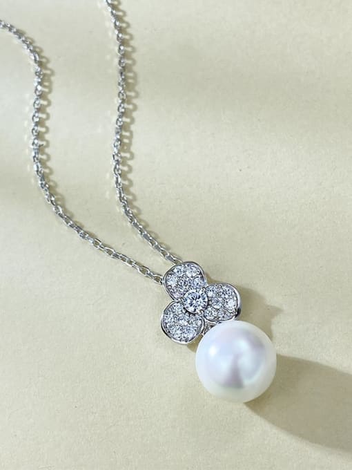 N252 Pearl Necklace 925 Sterling Silver Cubic Zirconia Flower Dainty Necklace