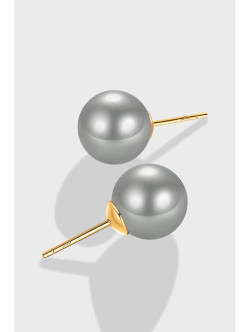 PNJ-Silver 925 Sterling Silver Imitation Pearl Geometric Minimalist Stud Earring 0