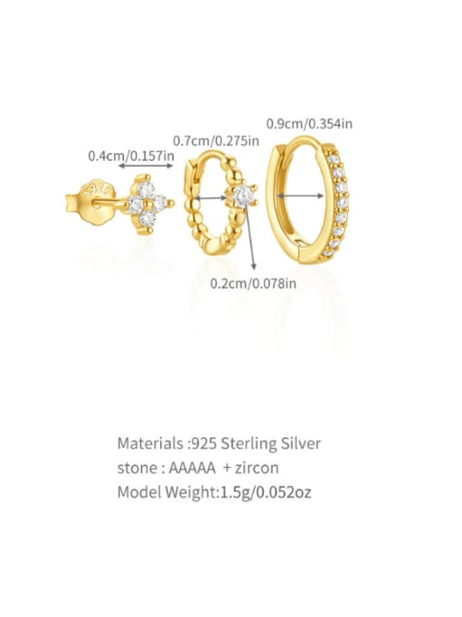 3 pieces per set, gold 2 925 Sterling Silver Cubic Zirconia Geometric Dainty Huggie Earring