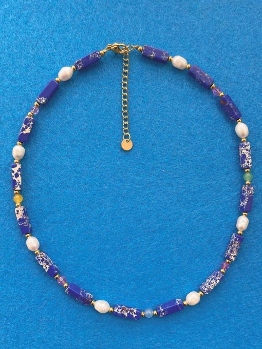 W.BEADS Natural Stone Multi Color Geometric Bohemia Handmade Beading Necklace