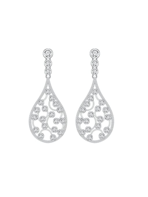 A&T Jewelry 925 Sterling Silver Cubic Zirconia Water Drop Statement Cluster Earring 0