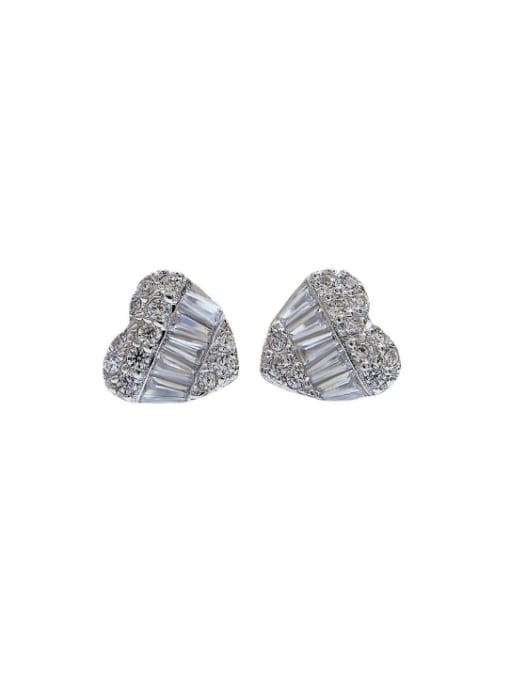 E182 Heart shaped 925 Sterling Silver Cubic Zirconia Heart Luxury Cluster Earring