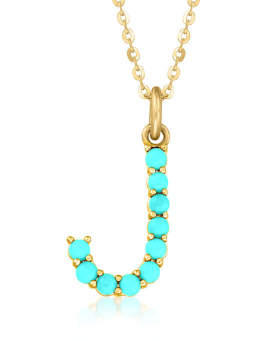 Gold J 925 Sterling Silver Turquoise Letter Dainty Necklace