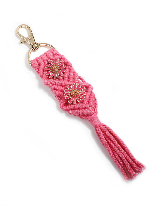Rose red k68191 Alloy Cotton Rope Tassel Bohemia Hand-Woven Bag Pendant