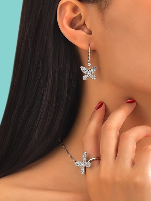 A&T Jewelry 925 Sterling Silver Cubic Zirconia Butterfly Dainty Hook Earring 1