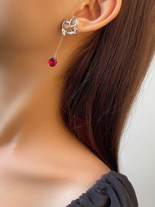 A&T Jewelry 925 Sterling Silver High Carbon Diamond Red Geometric Luxury Drop Earring 1
