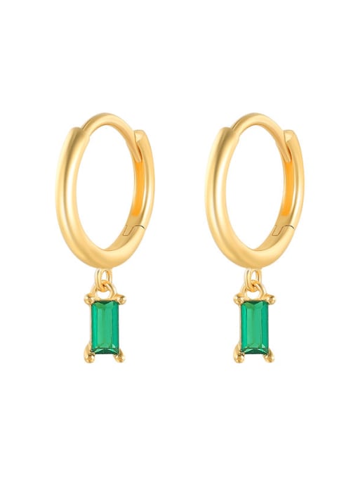 Gold+ green 925 Sterling Silver Cubic Zirconia Geometric Minimalist Huggie Earring