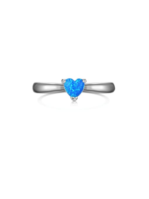 STL-Silver Jewelry 925 Sterling Silver Synthetic Opal Heart Dainty Band Ring 2