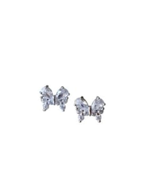 white gold 925 Sterling Silver Cubic Zirconia Butterfly Cute Stud Earring