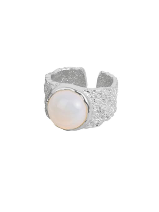 Platinum No. 13 adjustable 925 Sterling Silver  Imitation Pearl Geometric Minimalist Band Ring
