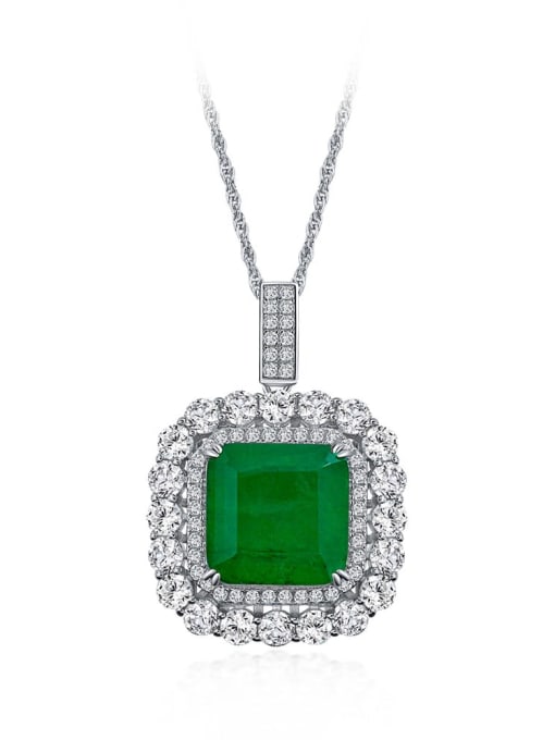 A&T Jewelry 925 Sterling Silver High Carbon Diamond Green Geometric Vintage Necklace 0