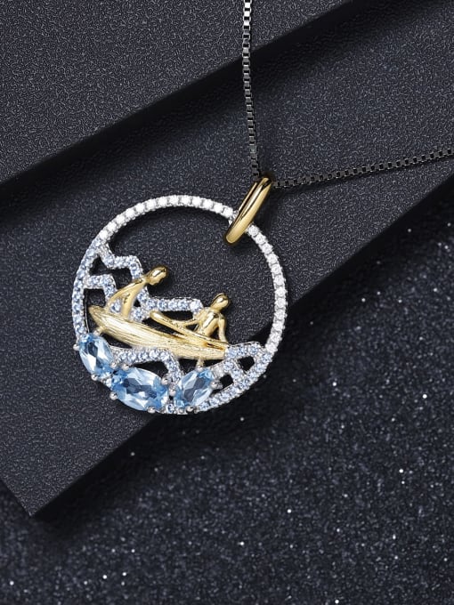 ZXI-SILVER JEWELRY 925 Sterling Silver Swiss Blue Topaz Geometric Luxury Abstract Pattern Necklace 1