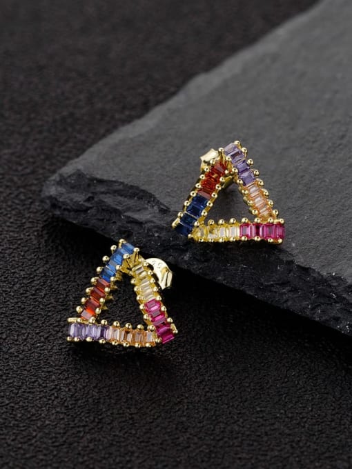 gold 925 Sterling Silver Cubic Zirconia Triangle Dainty Stud Earring