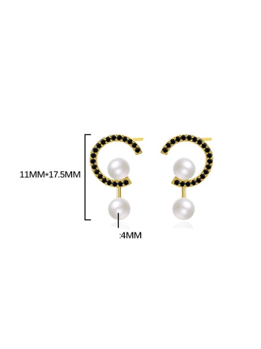 YUANFAN 925 Sterling Silver Imitation Pearl Geometric Minimalist Stud Earring 2