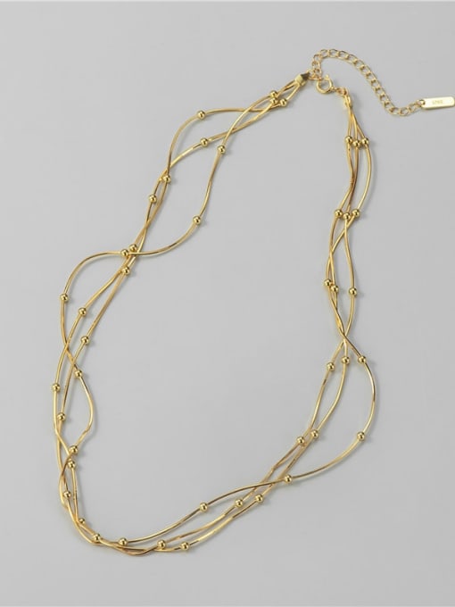 Gold 925 Sterling Silver Bead Minimalist Multi Strand Necklace