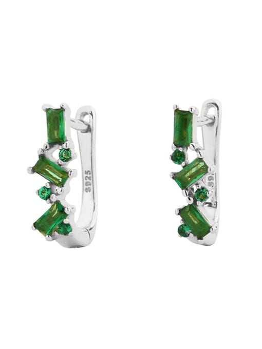 White gold D-style 925 Sterling Silver Cubic Zirconia Geometric Minimalist Huggie Earring