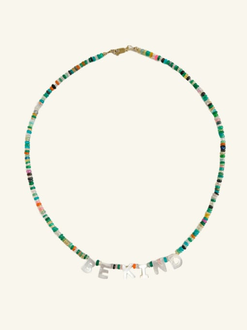 Guazi Buckle Necklace 38 +5cm Stainless steel Natural Stone Multi Color Letter Bohemia Beaded Necklace