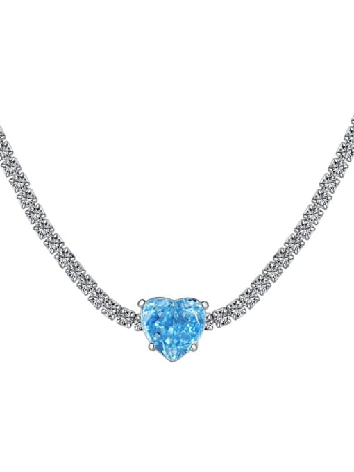 Blue DY190576 S W BA 925 Sterling Silver Cubic Zirconia Heart Dainty Necklace