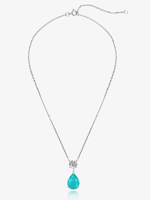 A&T Jewelry 925 Sterling Silver High Carbon Diamond Blue Water Drop Luxury Necklace 1