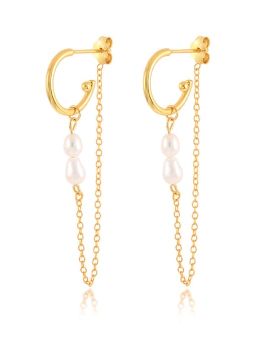 Gold color 925 Sterling Silver Cubic Zirconia Tassel Minimalist Drop Earring