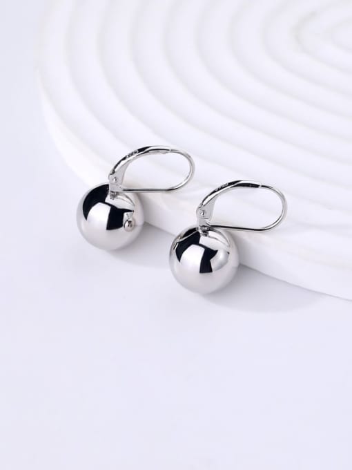 E1863 Platinum 925 Sterling Silver Round  Ball Minimalist Huggie Earring