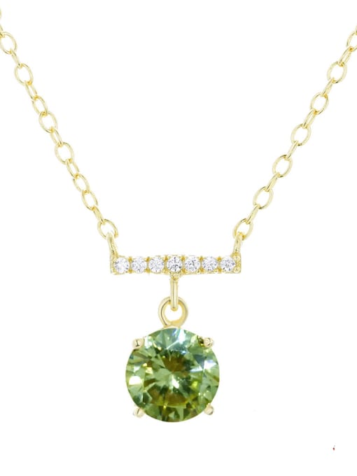 Golden +Olive Green 925 Sterling Silver Cubic Zirconia Geometric Dainty Necklace