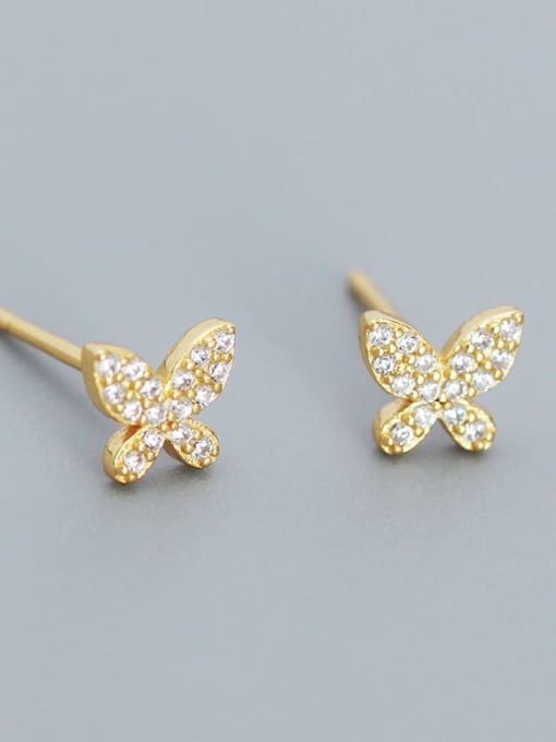 Gold color 925 Sterling Silver Cubic Zirconia Butterfly Minimalist Stud Earring