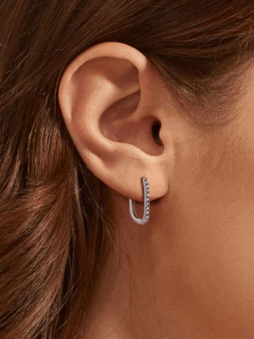 Jewel-Silver 925 Sterling Silver Cubic Zirconia Geometric Minimalist Huggie Earring 2