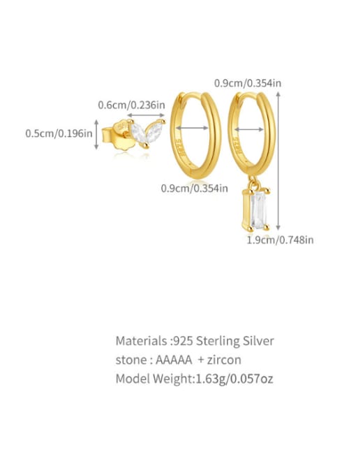3 pieces per set, gold 2 925 Sterling Silver Cubic Zirconia Geometric Dainty Huggie Earring