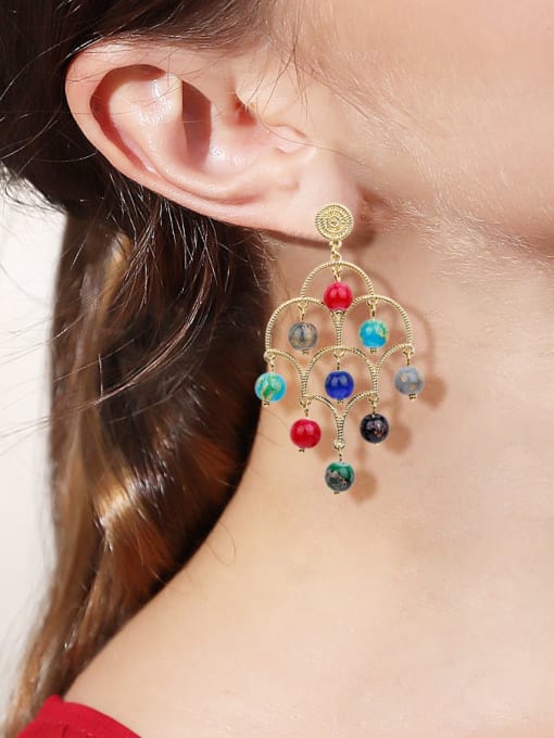 JMI Alloy Bead Multi Color Geometric Ethnic Pure handmade Weave Earring 1