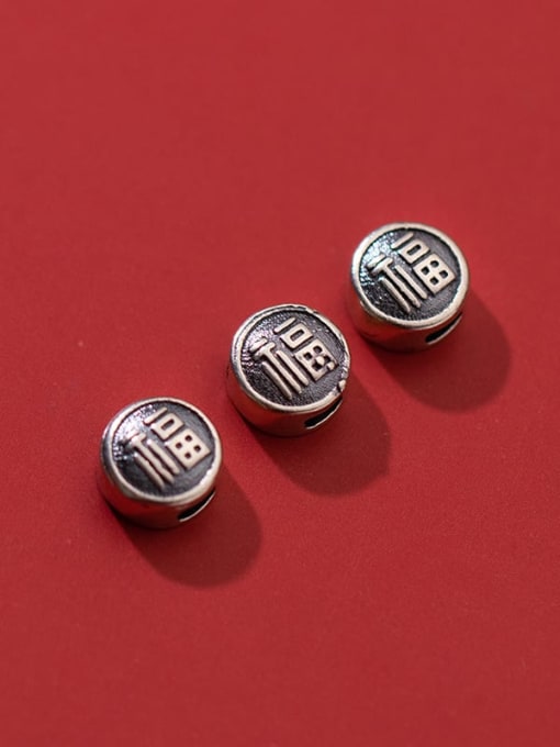 FAN 925 Silver Retro Thai Silver Geometric Round Square Blessing Beads 2