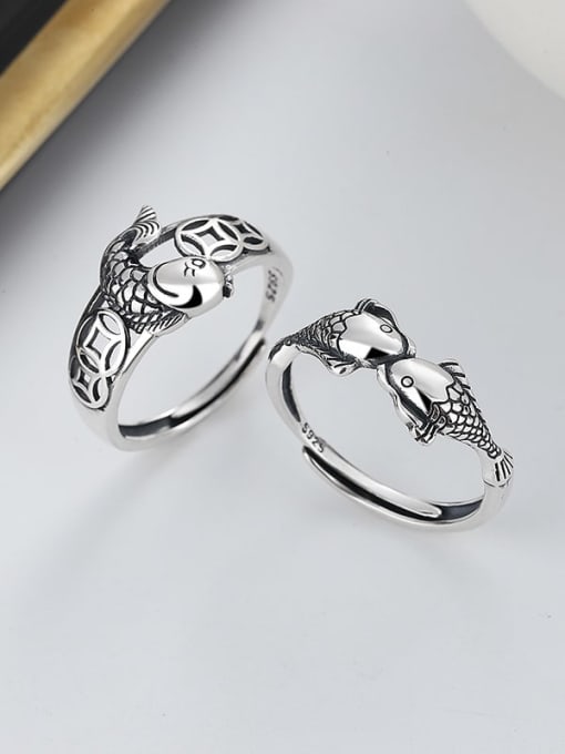 TAIS 925 Sterling Silver Fish Vintage Band Ring 0