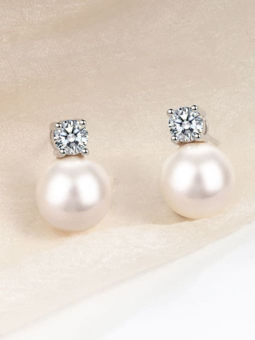 white  Pearl 10MM 925 Sterling Silver Imitation Pearl Geometric Dainty Drop Earring