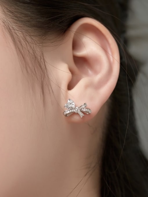 STL-Silver Jewelry 925 Sterling Silver Cubic Zirconia Bowknot Dainty Stud Earring 1