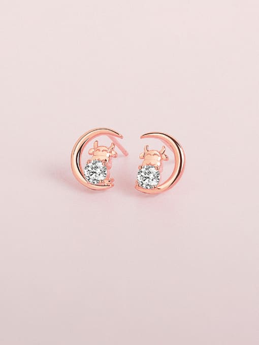Rose Gold 925 Sterling Silver Cubic Zirconia Icon Minimalist Stud Earring