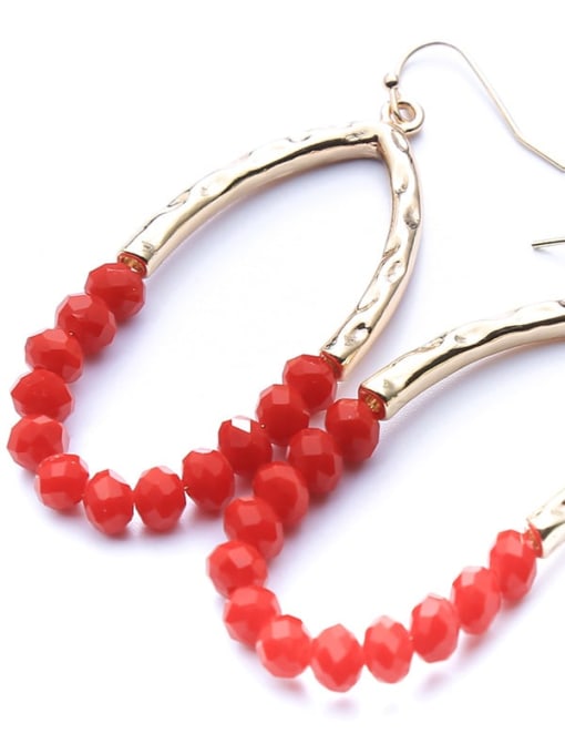 red Alloy Bead Oval Bohemia Hand-Woven Drop Earring