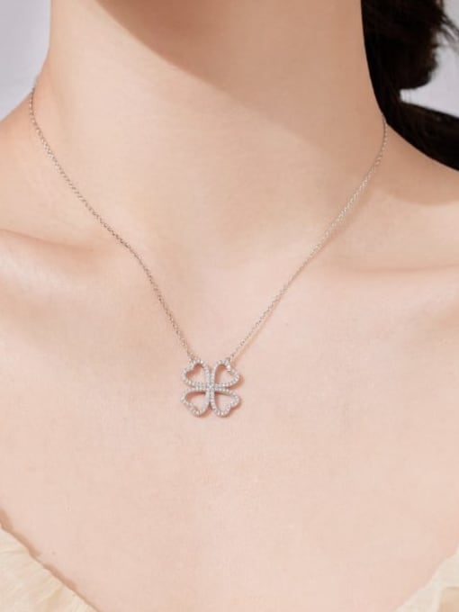 STL-Silver Jewelry 925 Sterling Silver Cubic Zirconia Clover Minimalist Necklace 1