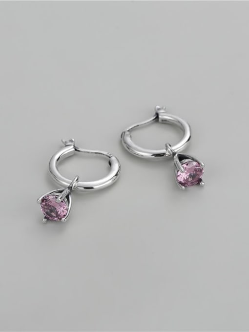 Pink 925 Sterling Silver Cubic Zirconia Irregular Vintage Huggie Earring