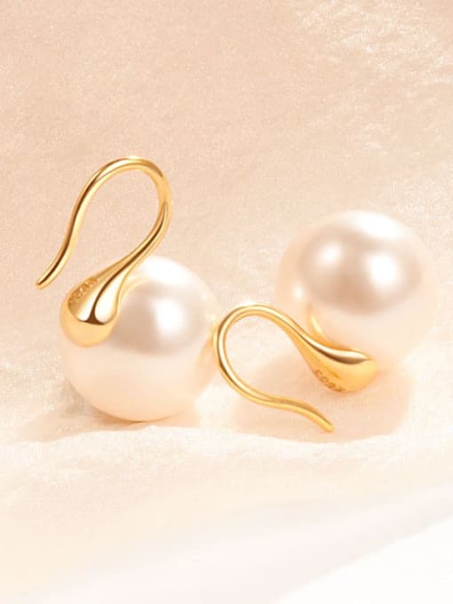 Pearl 12MM Gold 925 Sterling Silver Imitation Pearl Geometric Minimalist Hook Earring