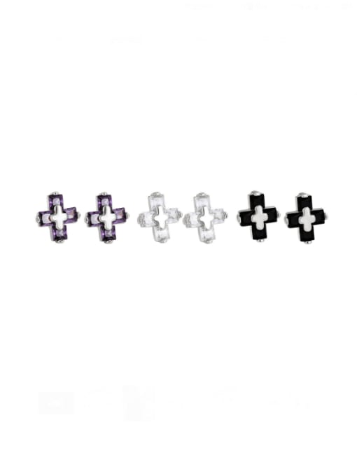 ZEMI 925 Sterling Silver Cubic Zirconia Cross Minimalist Stud Earring 0