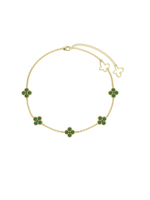 Golden Green DY160006 S G WG 925 Sterling Silver Cubic Zirconia Dainty Flower   Anklet