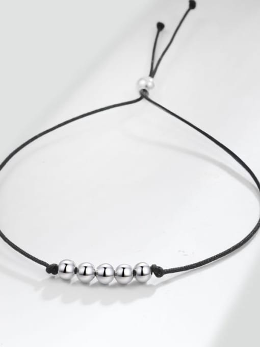 Platinum Gold (Five Beads) 925 Sterling Silver Bead Geometric Minimalist Adjustable Bracelet