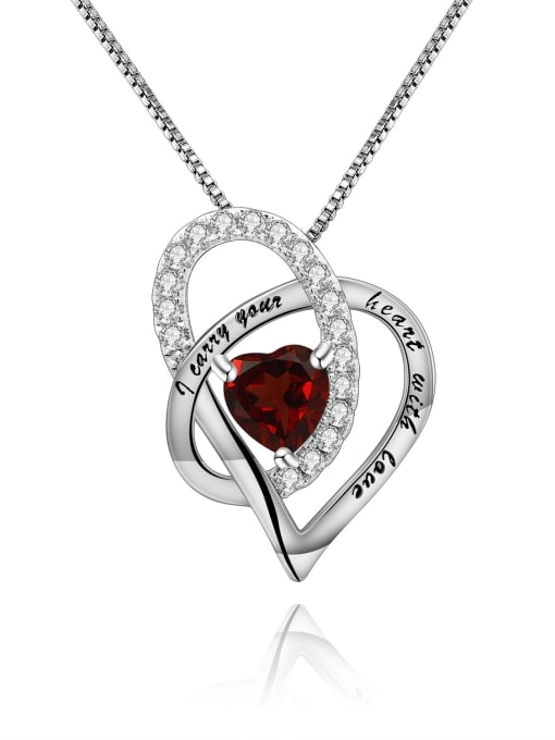 Natural Garnet Pendant +Chain 925 Sterling Silver Birthstone Minimalist  Heart Pendant Necklace