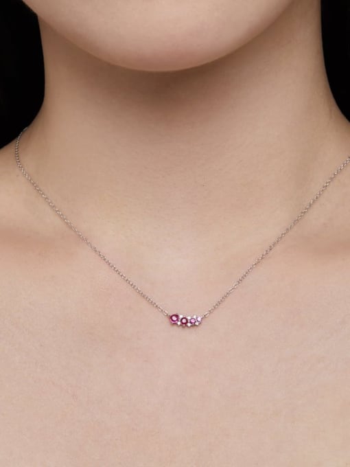 STL-Silver Jewelry 925 Sterling Silver Cubic Zirconia Red Geometric Dainty Necklace 1