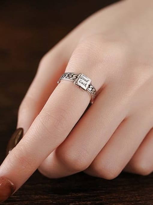 TAIS 925 Sterling Silver Letter Vintage   Geometric Chain Ring 2