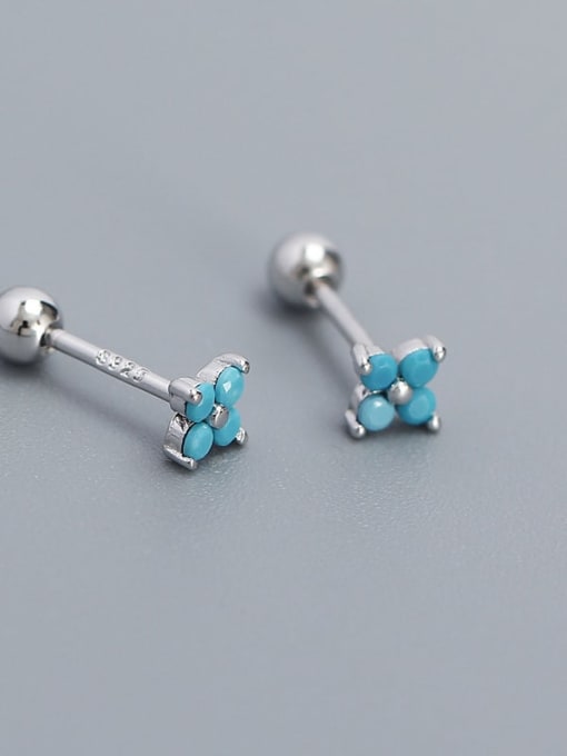 White gold +turquoise 925 Sterling Silver Cubic Zirconia Flower Dainty Stud Earring