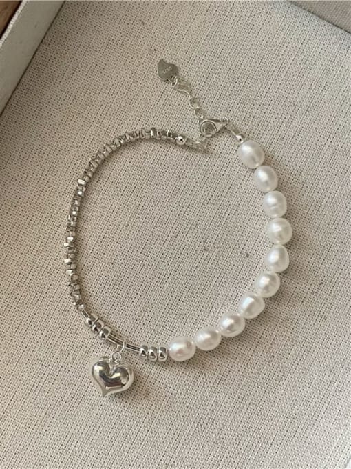 Heart shaped Pearl Bracelet Dainty Heart 925 Sterling Silver Freshwater Pearl Bracelet and Necklace Set